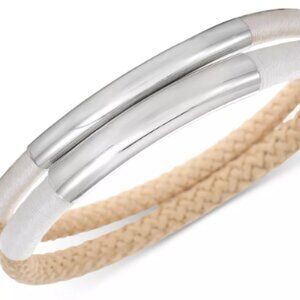 ALFANI Silver-Tone 2-Pc. Set Curved Bar & Braided Rope Bangle Bracelets